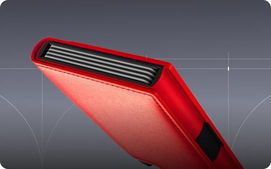 Zoom in detail of Wallet Pro in red 